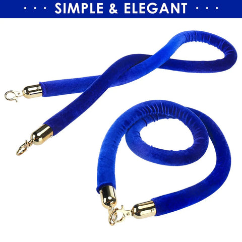 Blue Velvet Stanchion Rope With Polished Gold Hooks 4 Pack Crowd Control Barrier Ropes Durable Velvet Queue Barriers