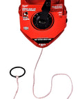 Extra Bold 150 Ft Large Capacity Chalk Reel With Planetary Gear System, 4 To 1 Retraction, 24 Oz Chalk Capacity, red color.
