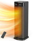 Powerful 1500W Space Heater For Indoor Use With Fast Ceramic PTC Heating shown emitting warmth with remote control