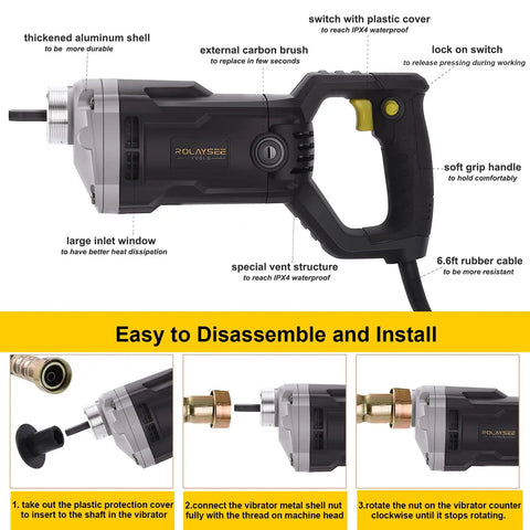 Beast Mode Heavy Duty 1500W Concrete Vibrator With 6.6Ft Shaft Portable Pencil Cement Vibrator Delivers 14400 VPM