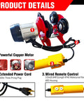 Power Hoist Trolley With Push Geared System For 2200Lbs Capacity On 2.68-4.33 In I Beam with copper motor and wired remote
