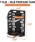 Tailgate Ready Propane Tank Mount Secures Five To Ten Pound Cylinders with dimensions 6.49" x 11.02" for tanks up to 9 inches.