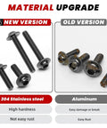 Comparison between new 304 stainless steel and old aluminum screws, highlighting high hardness and no rust in new version.