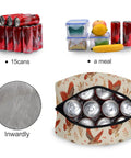 Insulated Lunch Tote Bag With 7 Liter Capacity holding cans and meal, Red Tailed Hawks theme, showing aluminum foil liner
