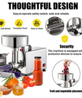 Heavy Duty 450W Electric Tomato Strainer And Sauce Maker With Commercial Grade Copper Motor. High performance design and safety features.