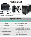 External Gpu Enclosure Featuring Thunderbolt 4 And 3 Plus Usb4 Compatibility Alongside A Robust 240W Psu with accessories and specifications.