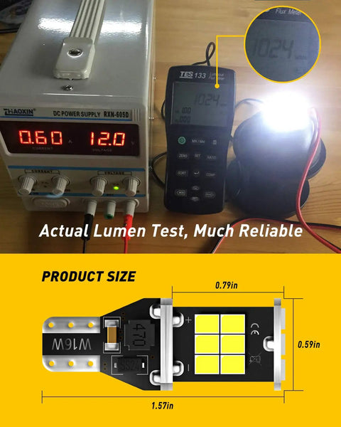 912 921 LED Bulbs For Backup Lights Ultra Bright 6000K White 12V 16V Wide Voltage 6W Each 15 SMD 2835 Chips Error Free lumen test