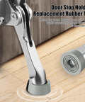 6 Pack Heavy Duty Door Stopper Replacement Rubber Tips installed on kickdown door stop, fits wood, carpet, cement, vinyl floors.