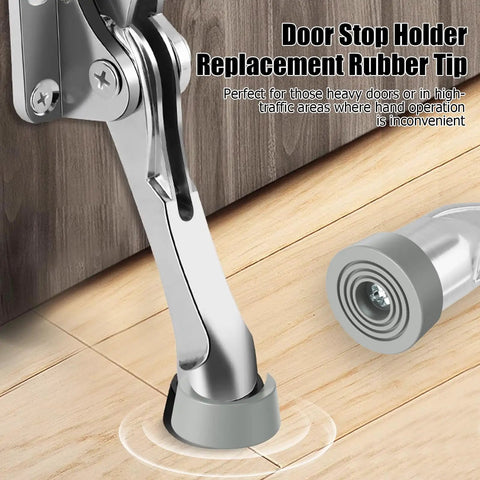 6 Pack Heavy Duty Door Stopper Replacement Rubber Tips installed on kickdown door stop, fits wood, carpet, cement, vinyl floors.