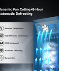Dynamic fan cooling and automatic defrosting features of Heavy Duty Commercial Reach In Display Freezer With Two Swing Tempered Glass Doors Black 44 Point 7 Cubic Feet.