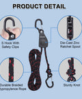 Heavy Duty Kayak Tie Down Straps With S Hook And Safety Clip, One Quarter Inch By Twelve Feet, Bow And Stern Tie Downs