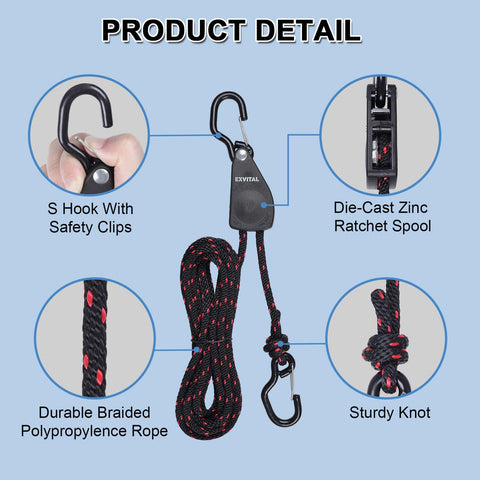 Heavy Duty Kayak Tie Down Straps With S Hook And Safety Clip, One Quarter Inch By Twelve Feet, Bow And Stern Tie Downs