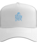Cool White Trucker Hat For Machinists And CNC Guys With Vise Gauge Square And Edge Tool Design Adjustable Mesh Back Five Panel Cap, front view