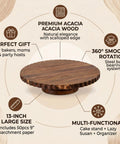 13 Inch Acacia Wood Cake Stand With Lazy Susan Rotating Turntable Decorator Choice Scalloped Wooden Server Kitchen MVP with features