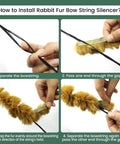 Step-by-step installation of rabbit fur in Bow String Silencers Kit With Rabbit Fur String Silencers And Leather Bow Limb Silencer Strip Arrow Rest Archery Accessories For Recurve Bow And Longbow.
