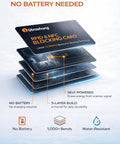 Stack of RFID blocking cards for wallets and passports, highlighting 5-layer build, durable, battery-free design with 1000+ bends and water resistance.