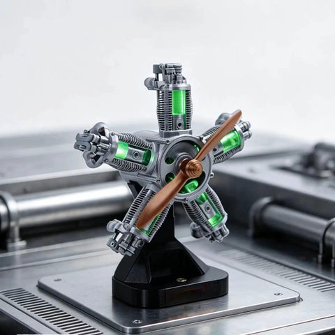Five Cylinder Radial Engine Model Kit That Actually Runs With LED Lights 1:5 Scale Aircraft Engine 3D Printed Mechanical Assembly Toy on stand