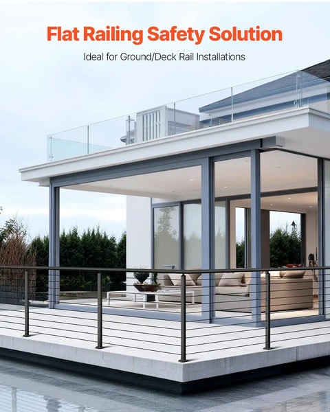 Modern house outdoor deck with Level Drilled Cable Railing Post 36 Inch Black Stainless Steel 4 Pack for safety.
