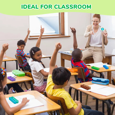 Teacher and children using Ten Frame Math Learning Kit With 24 Ten Frames And 20 Task Cards in classroom for hands-on math activities