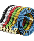 Ultra Fast 3 Foot Flat Shielded Ethernet Cables in a 6 Pack for High Speed Internet Boost, assorted colors, coiled design
