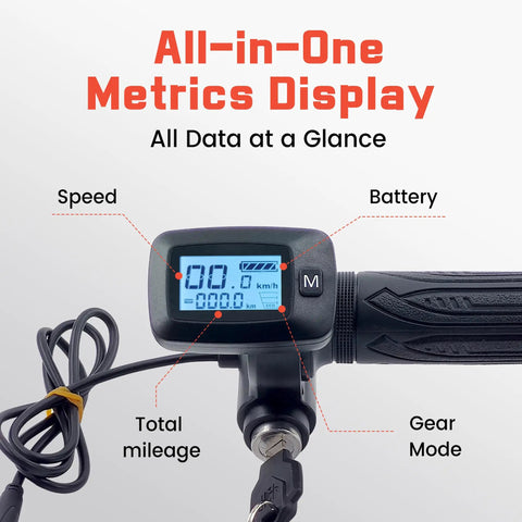 Full Twist Ebike Throttle With M Mode Button And LCD Display, 3 Pin 48V System, Plug And Play Throttle For Tutti Soleil 01 Electric Dirt Bike, Real Time Speed, Battery Level, Mileage And Theft Lock