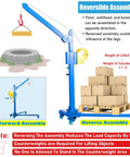 Heavy Duty Portable Hoist Stand Foldable Workshop Engine Crane With Two Way Self Locking Winch showing reversible assembly options.