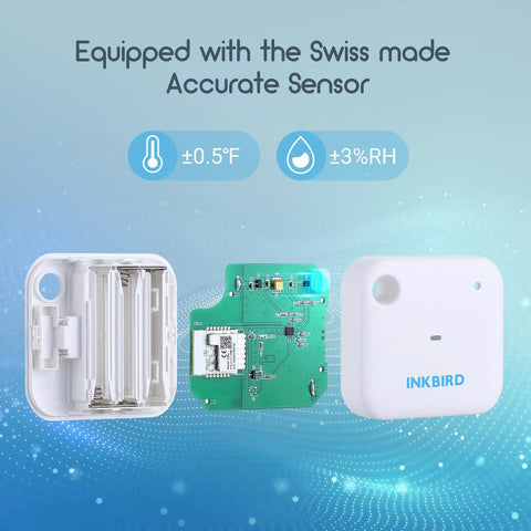 WiFi Thermometer and Humidity Sensor IBS TH3 Smart Temp Humidity Monitor With Remote Phone Access, 2.4GHz Wireless Control, No Gateway Needed, Easy App Setup for Home, Office, Garage, or Patio showing sensor parts and case