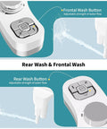 Bidet Attachment For Toilet With Dual Nozzles Frontal And Rear Wash Non Electric Fresh Water Seat Attachment Self Cleaning Nozzles And Adjustable Water Pressure Chrome Silver Easy Button Upgrade showing control buttons and nozzles.