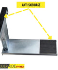 Ladder Aide Pro Foldable Ladder Leveler And Stabilizer for single and extension ladders with anti-skid base visible.