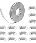 Heavy Duty Cut To Fit Stainless Steel Hose Clamp Kit 32.8 Ft Reusable Worm Drive Band For Pipe Vent And Damp Environment Home DIY Projects, roll and clamps