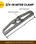 The Hedgehog 3/4-in miter clamp; metal woodworking tool shown in angled side view.
