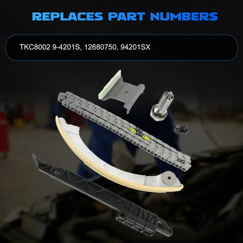 Engine Timing Chain Kit Fits GM Rides 2.0L 2.2L 2.4L For Regal Verano Equinox Terrain LaCrosse Malibu HHR Cobalt G5 G6 Sky Solstice Replacement OE 12680750 94201SX components displayed