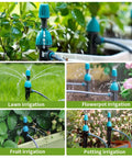 98ft Fast Connect Irrigation System Kit With 12mm And 6mm Tubing, Adjustable Emitters, in various garden setups