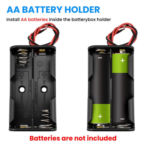 Kickstart Your Diy Electronics Projects With This Solid Gear Four Pack Aa Battery Holder Case Kit Featuring 3V 6V 9V 12V Options showing empty AA battery holder with wires.
