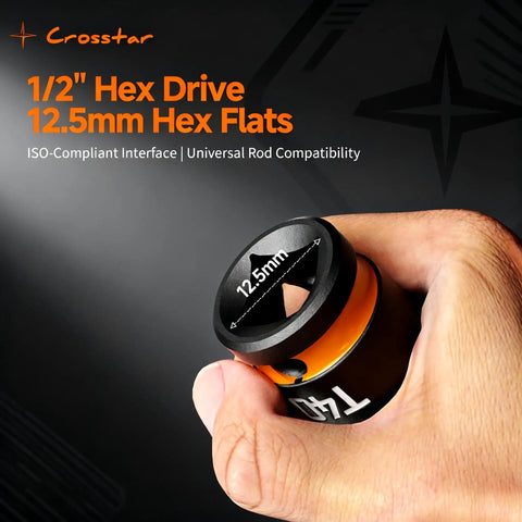 Rock Solid Heavy Duty T Forty Impact Torx Socket Set Long Star Bits Half Inch Drive With Epoxy Fill Markings in hand showcasing 12.5mm hex.
