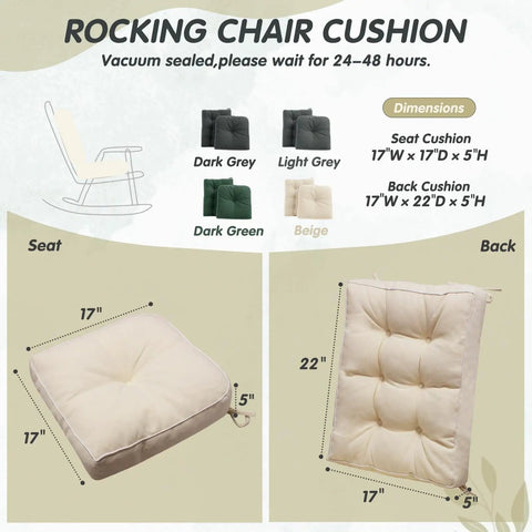 Thick Memory Foam Rocking Chair Cushions Set With Non Slip Ties For Indoor Outdoor Beige 22x17 Back Cushion And 17x17 Seat Cushions Boosting Comfort And Ergonomic Support For Comfy Contoured Relaxation