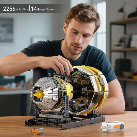 Dope Working Aircraft Engine Model Kit With Motorized Turbofan For Display, 2256 Pieces DIY STEM Project For Teens And Adults, Realistic Rotating Fan Blades And Compressor Stages, Battery Box Included, man assembling model