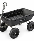 Heavy-Duty Poly Yard Dump Cart With 10 Cu Ft Tub And 1500 Lb Haul Capacity, Towable All-Terrain Wagon With Quick-Release Dumping