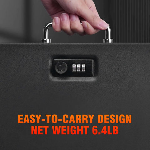 Portable Fireproof Document Safe Box With A 3 Digit Combination Lock For Valuables And Papers Like Passports Cash And Tablets in hand