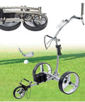 Game Changer For Hitting The Links In This Foldable Electric Golf Cart Featuring Remote Control 3 Wheel Push Style view of the folded cart.