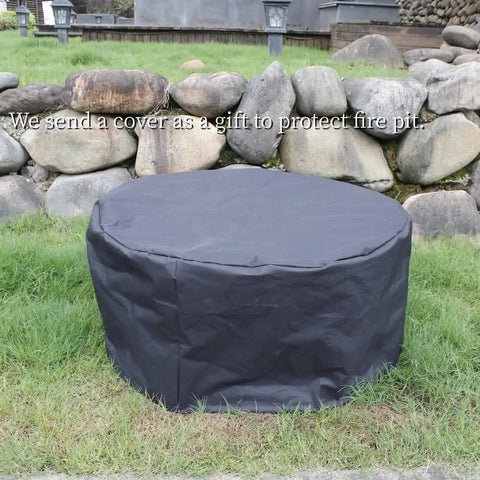 36 Inch Fire Pit With 2 Grills Lid And Round Waterproof Cover 3 In 1 Outdoor Fire Pit Table covered on grass