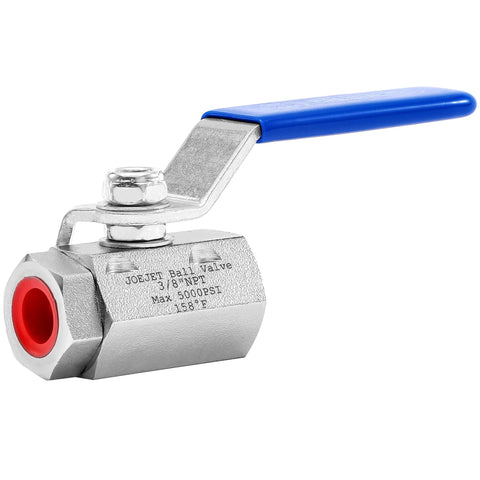 3/8 inch quick-connect valve kit high pressure stainless steel 5000 PSI with blue handle for high-pressure washers.
