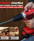 Powerhouse 21V Max Cordless Drill Driver Kit being used for drilling with 2-speed trigger and 3/8 inch keyless chuck