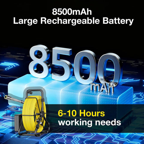 Pro-Grade Sewer Camera Kit With 100 Ft Cable And 4.3 Inch HD Screen 23mm Endoscope With 12 LED Lights 8500mAh Battery Portable Drain Inspection Tool For Plumbers And Homeowners, 8500mAh battery