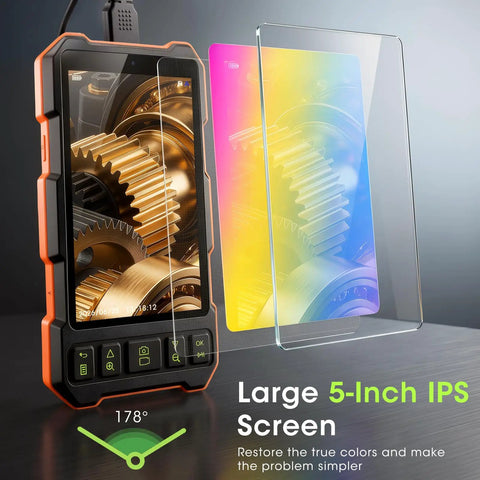 Triple Lens Endoscope For Auto And Home Repairs Engine Drain Inspection HD Waterproof Camera With IP67 Rating Great For Plumbing HVAC And DIY Diagnostics Pro Grade Sewer And Drain Inspection Tool, 5-inch IPS screen