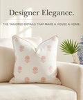 Floral Block Print Pillow Cover In Blush Pink And Off White For Cozy Grandmillennial Decor 20x20 on beige sofa