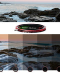 82mm Pro II Multi Coating Circular Polarizer And Variable Neutral Density Filter for DSLR and Mirrorless Cameras shown with adjustment images.
