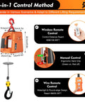 Heavy Duty 660 Lb Electric Chain Hoist With Manual Cable And Wireless Remote Rock Solid 1500W Motor showing control methods and features.