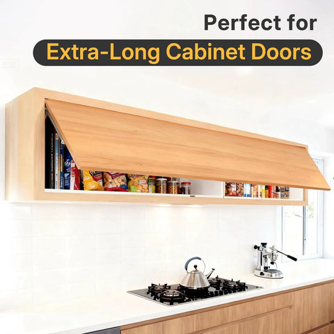 HBL' 2-Pack lid support hinges for extra-long upper cabinet doors; heavy-duty wood kitchen cabinet hardware.