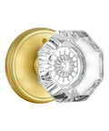Octagon Crystal Glass Door Knob With Privacy Lock For Interior Doors Satin Brass Finish Inside Thumb Button Lock